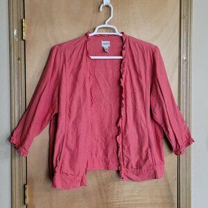 Chicos 3 Womens Open Cardigan Linen Coral